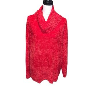 Ellos Cozy Red Cowl Neck Sweater Knit Soft Winter Cottagecore
